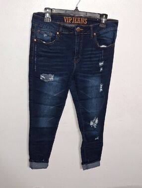 VIP/ Dark Blue Distressed Ankle Crop Jeans- Juniors Size 13/14